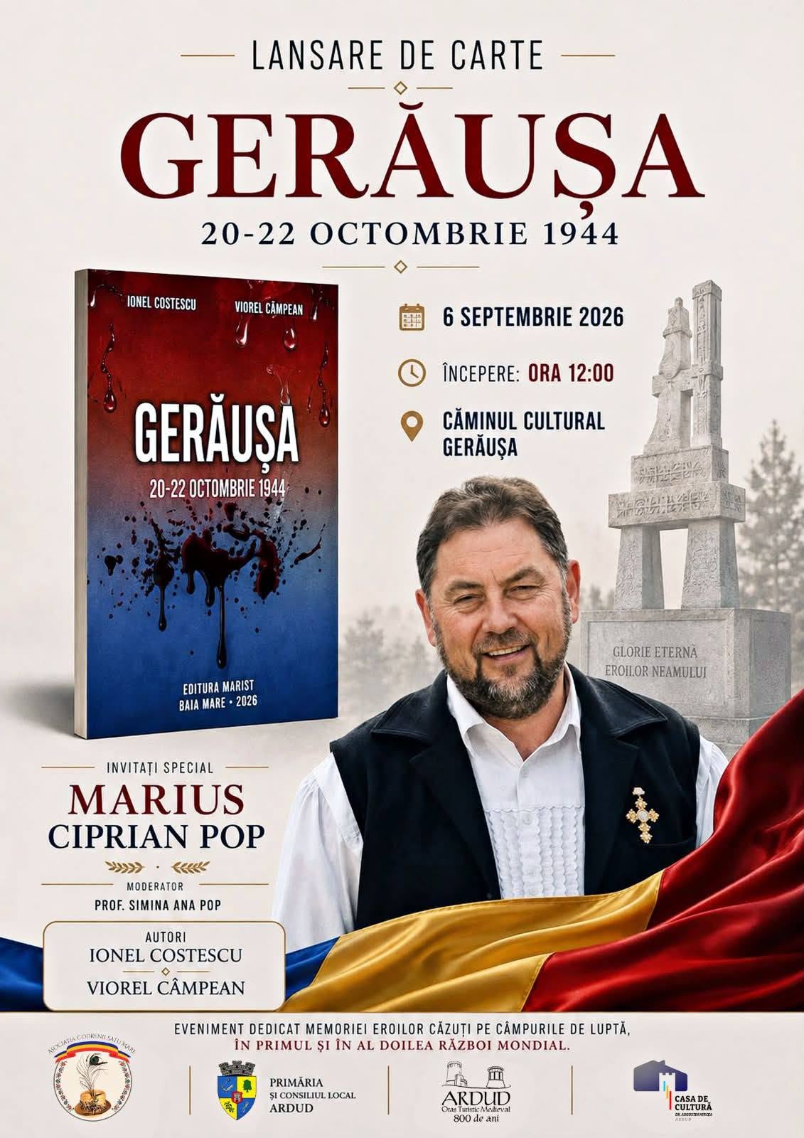 Marius Ciprian Pop, invitat special la Gerăușa, județul Satu Mare, într-un eveniment dedicat memoriei eroilor și luptelor din octombrie 1944!