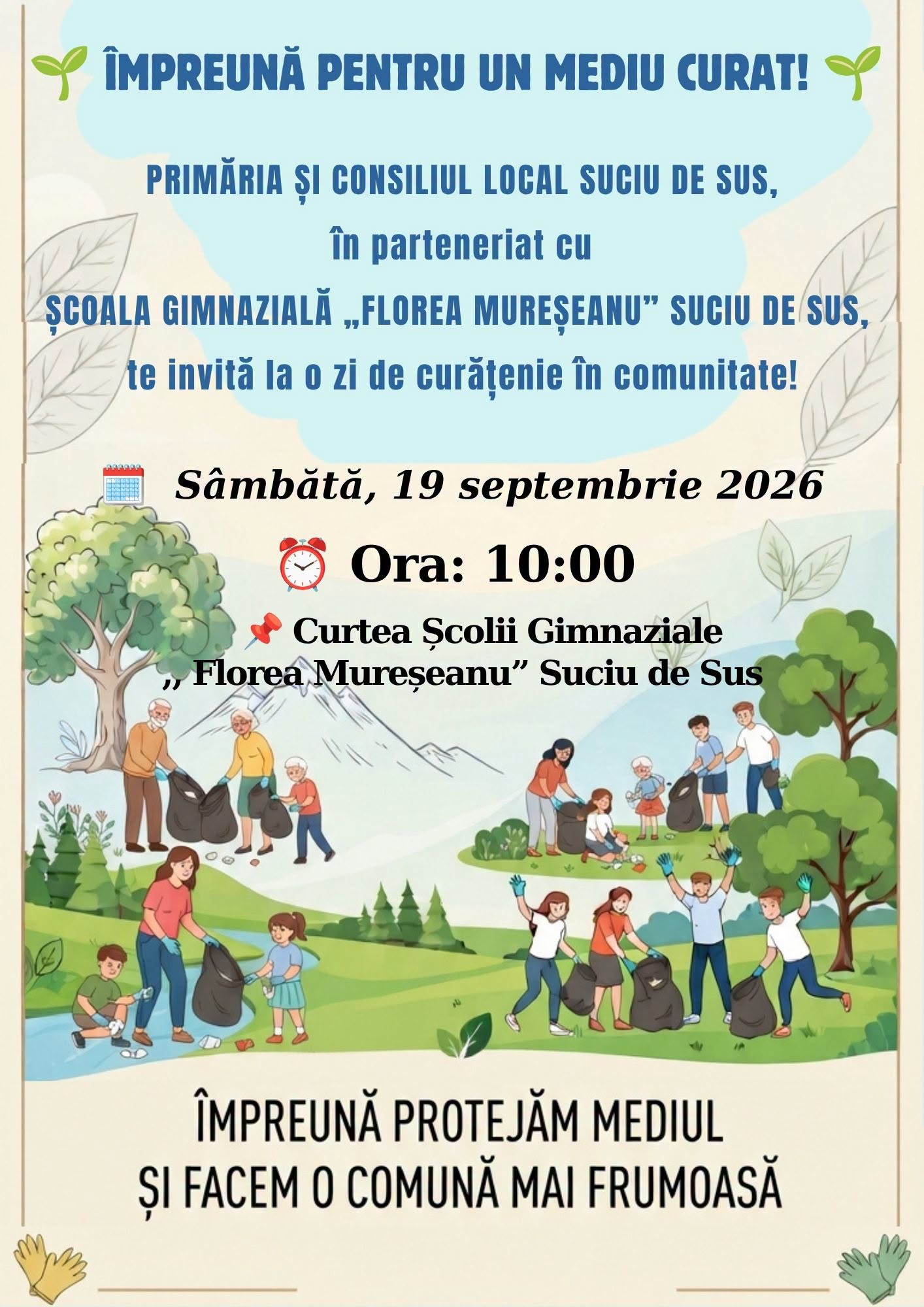 Comuna Suciu de Sus, județul Maramureș, se mobilizează pentru un mediu mai curat: Primăria și școala, împreună la „Ziua de Curățenie Națională 2026”!