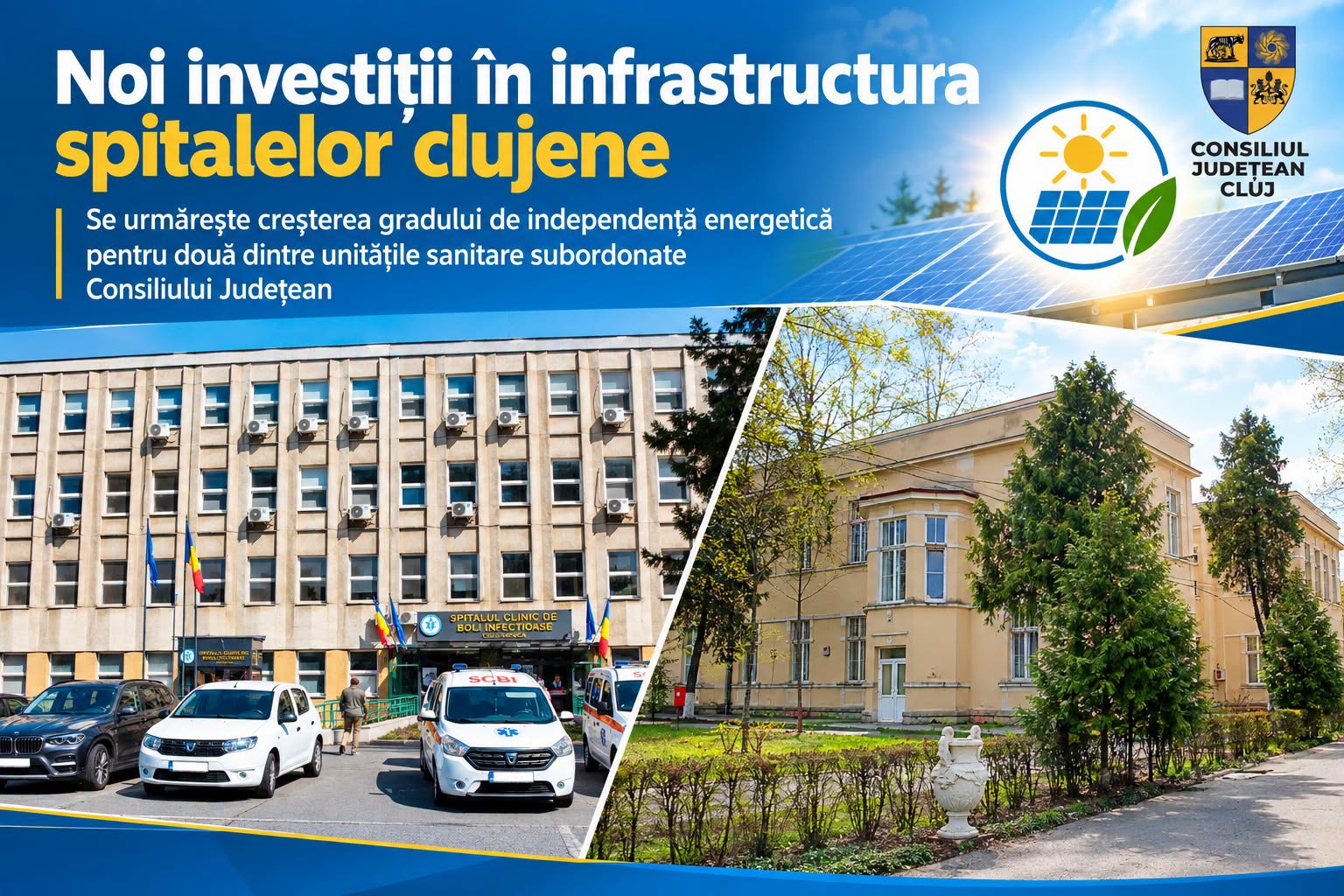 Noi investiții pentru energia verde în spitalele clujene: peste 3,7 milioane de lei pentru producție și stocare!