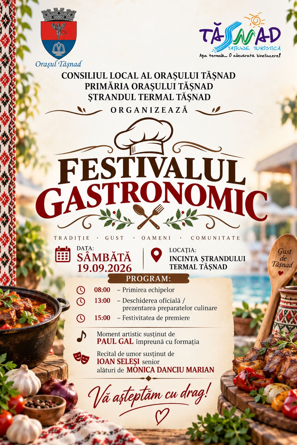Orașul Tășnad, județul Satu Mare, se pregătește de sărbătoare: Festivalul Gastronomic aduce în prim-plan gusturile și tradițiile locale!