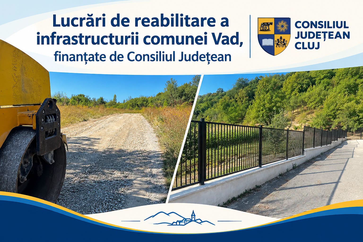 Investiții în infrastructura comunei Vad: drumuri refăcute și măsuri pentru siguranța elevilor, cu sprijinul Consiliului Județean Cluj!