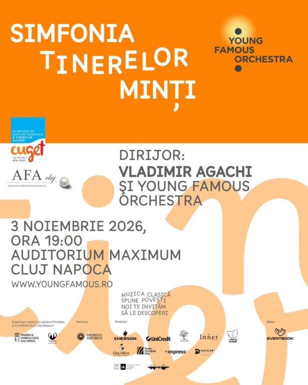 Simfonia Tinerelor Minți, la Cluj-Napoca: tinerii muzicieni sunt invitați la o seară de muzică clasică, în cadrul unui concert special susținut de Young Famous Orchestra!
